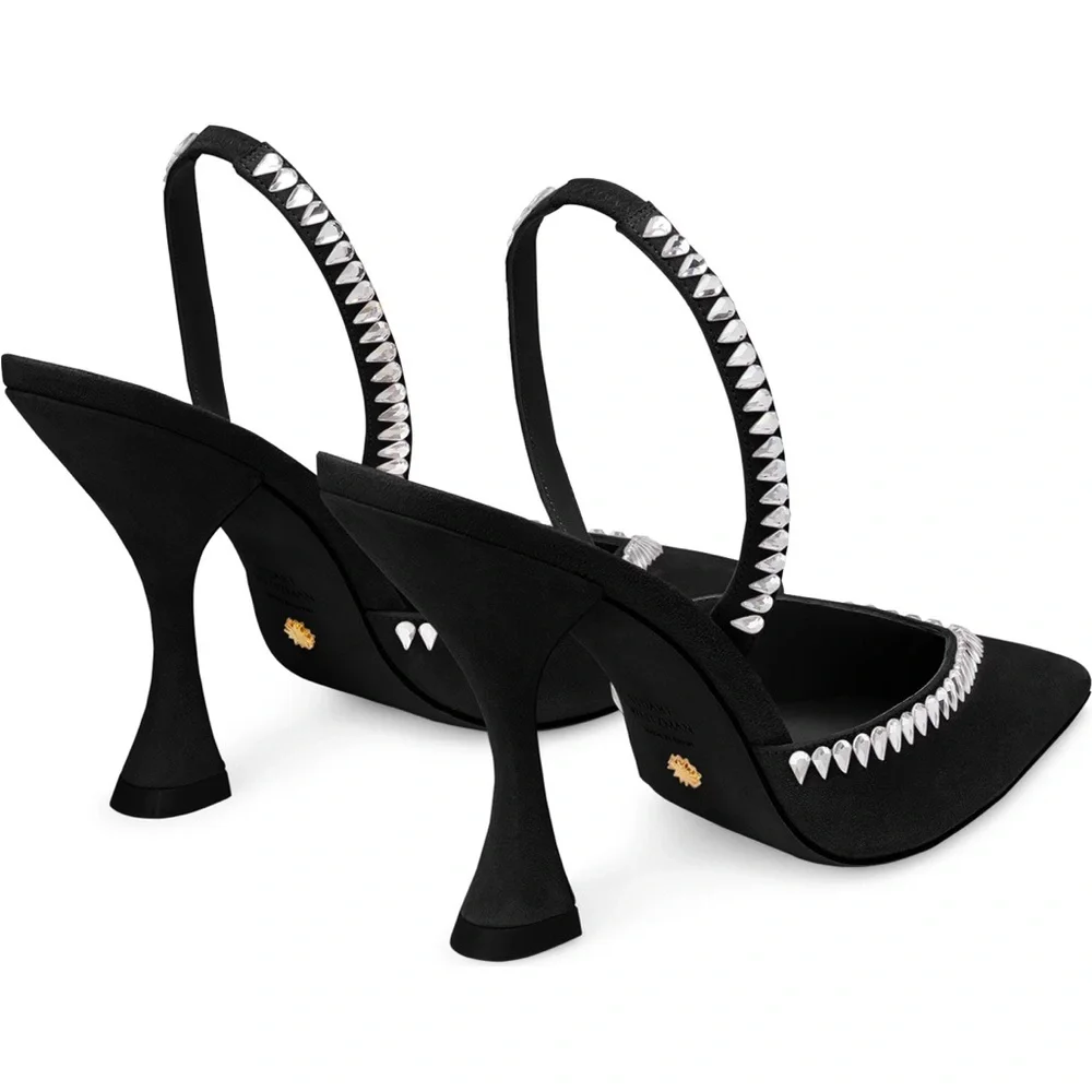 Stuart Weitzman Women’s Black Pointed Slingback Pump with Crystal Trim